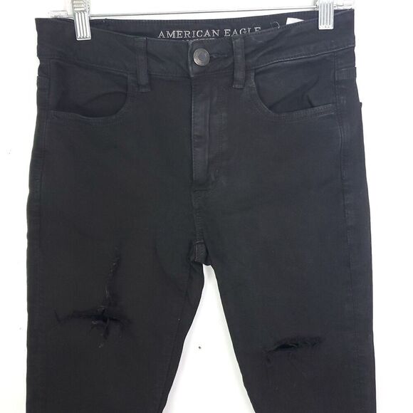 American Eagle Jeans Womens 6 Long High Rise Jeggings Ripped Distressed Black - Picture 2 of 11